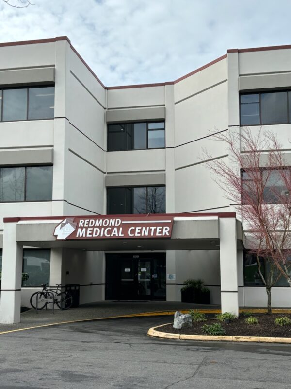 Entrance to Redmond Medical Center building with signage